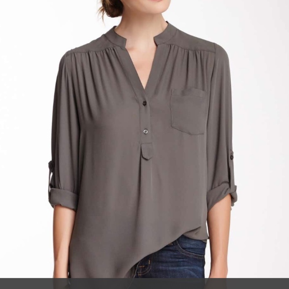 Nordstrom Pleione Button-Up Tab Sleeve Blouse